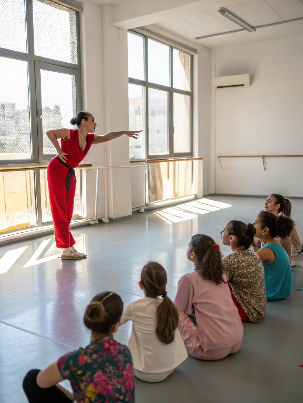 A focused image of a Balboa instructor demonstrating footwork to a small group of students, emphasizing the close embrace and intricate steps characteristic of Balboa, in a cozy dance studio.