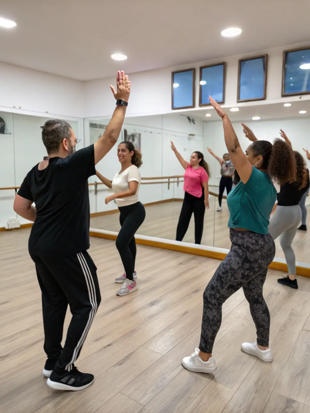 A group photo of TEMPO SWING members socializing after a dance session, showing smiles and camaraderie, highlighting the community aspect of the club.
